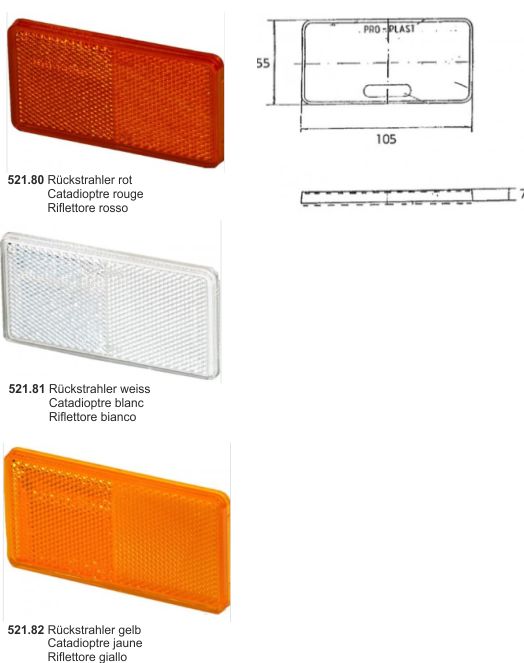 Rückstrahler weiss SKL 105 x 55 mm